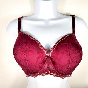 Victoria Secret Dream Angels Burgundy and Gold Lined Demi Double Bra Size: 38DD